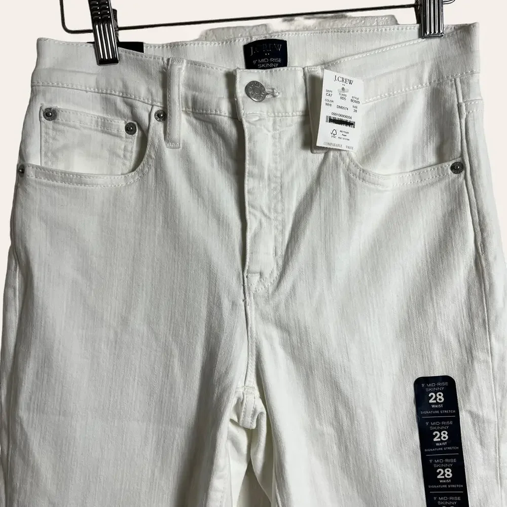 J.Crew 9” Mid-Rise White Skinny Jeans Size 28